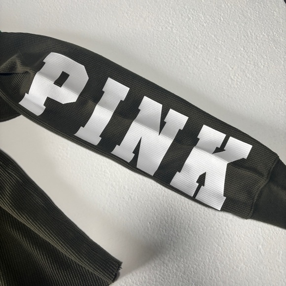 Victoria Secret’s PINK Women's Waffle Long Sleeve Dark Green Cropped Top Large - Picture 5 of 8